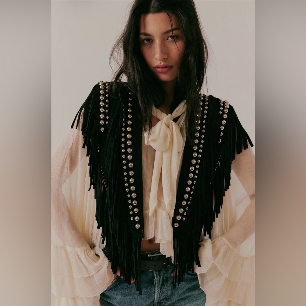 NEW Western Studded Faux Suede Fringe Collar